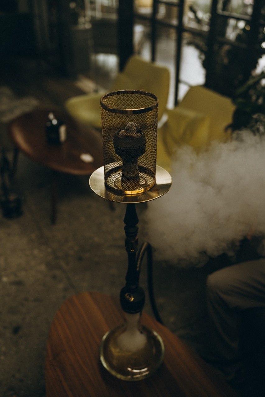 Premium hookah with golden wind cover at Smoky Ocean lounge, Limassol